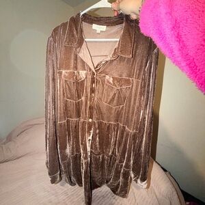Brown Velvet Button-Up dress